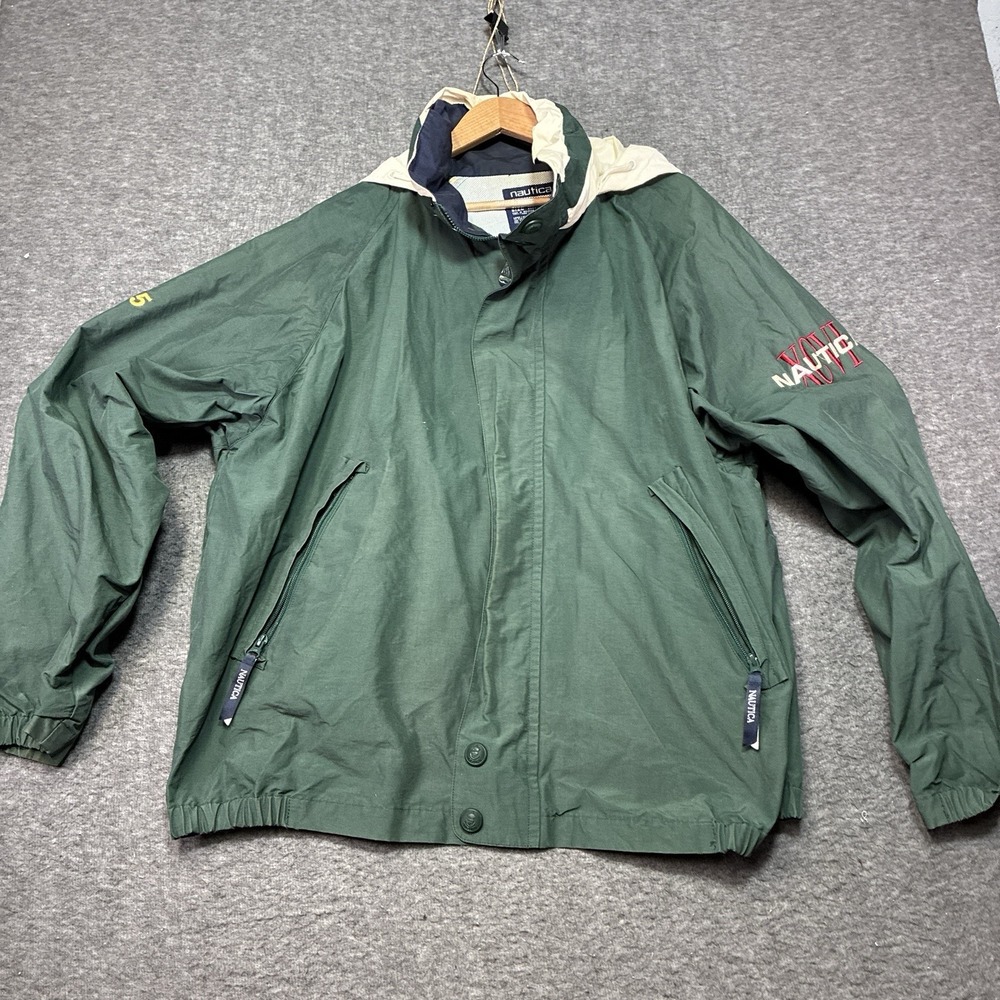 Vintage 90s Nautica Competition Jacket Men 2XL Green Full Zip Windbreaker‎ Retro
